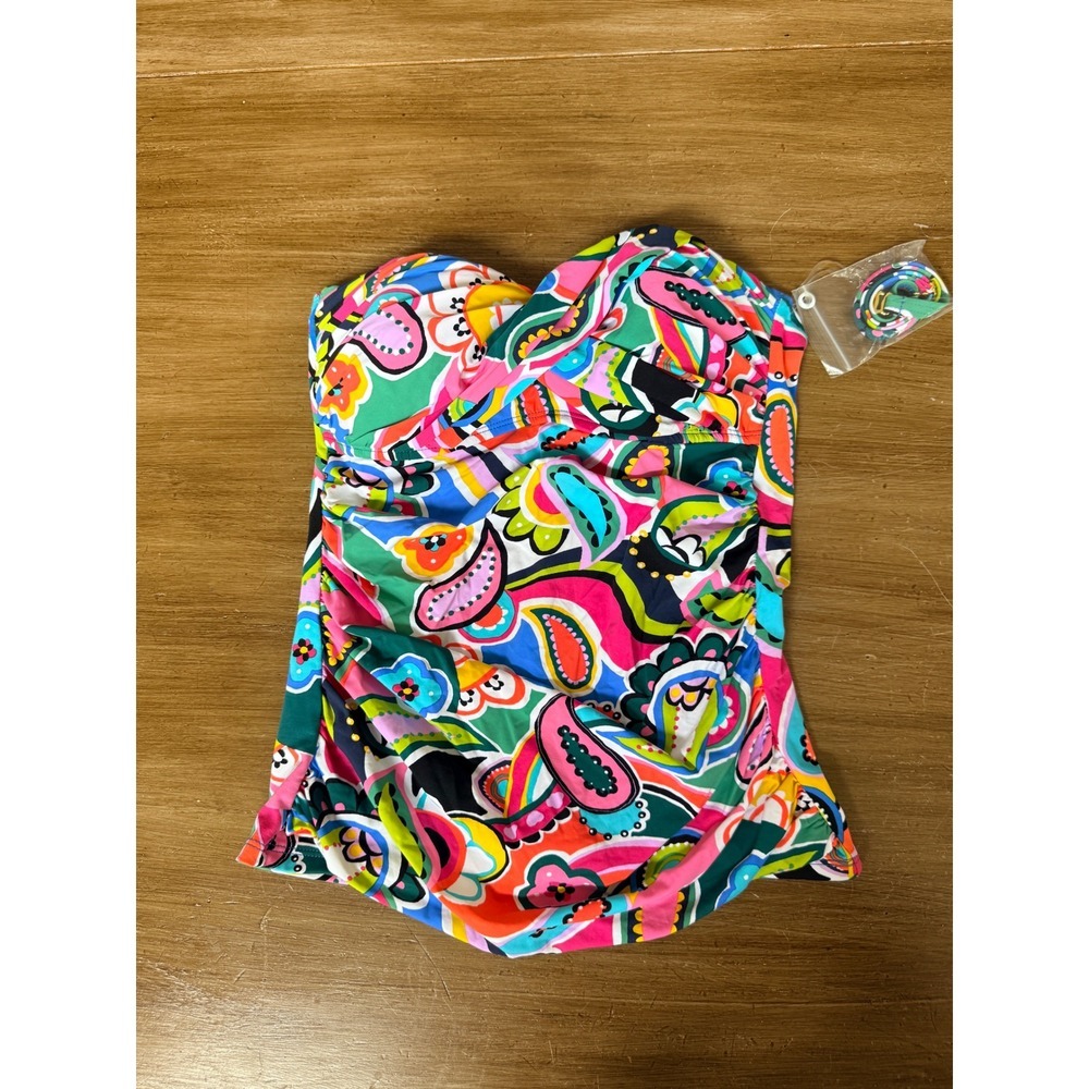 Bleu Rod Beattie Multi Color Paisley Ruched Bandeau Tankini Top RBGB22479 Size 4